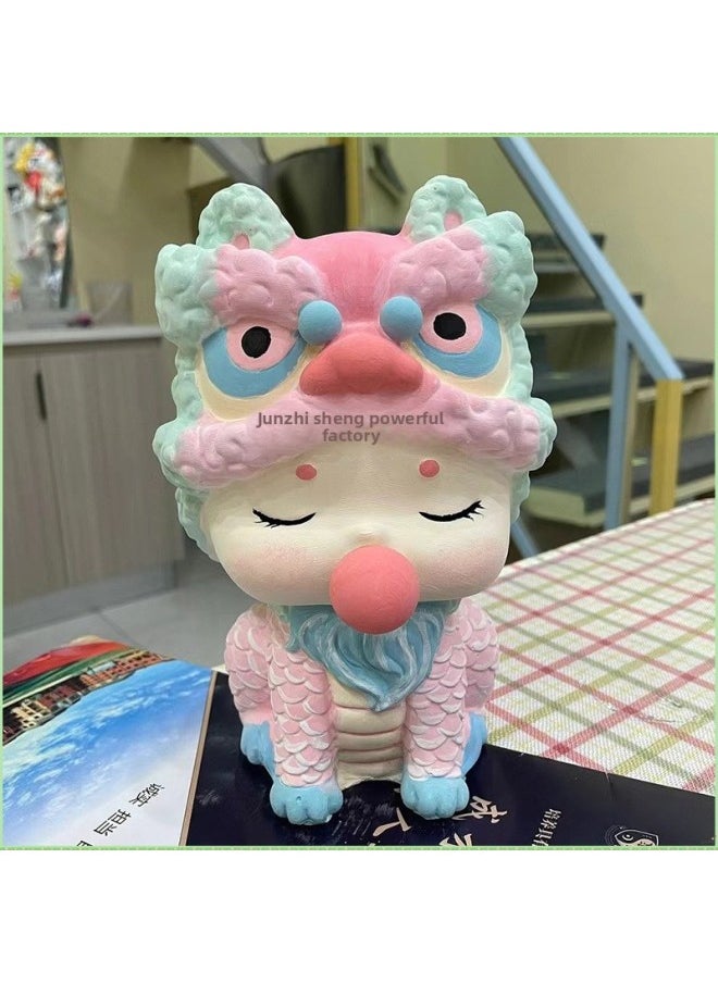 null - Net Red Unicorn Baby Doll Painted White Embryo Diy Painted Piggy Bank Creative Parent-child Graffiti-Color:Smiling Jingle Cat (plastic White Embryo) - With Paint [12 Colors Of Paint, 2 Brushes, 1 Painting Plate] - Image 1