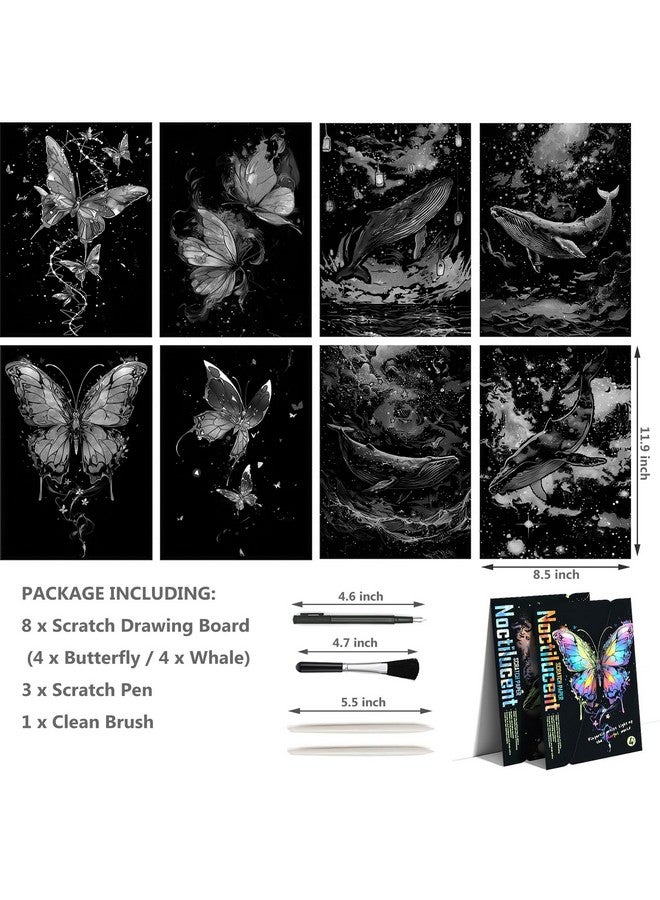 AP ARTSPER Glow in The Dark Scratch Art Rainbow Painting Paper 8 Sheet with Pen / Cleaning Brush, Engraving Landscape Scratchboard(A4) for Kids Teens & Adults, Fun Sketch Card Creative Craft Toy (Animal)  - Image 3