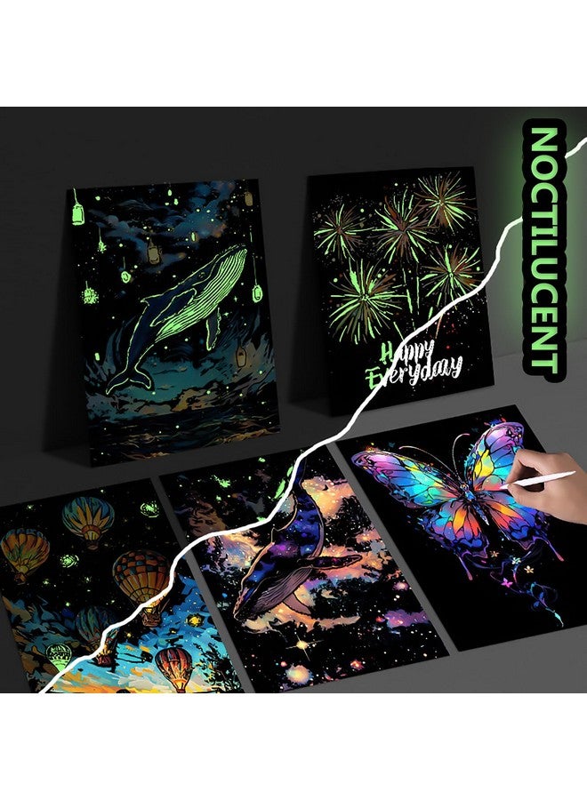 AP ARTSPER Glow in The Dark Scratch Art Rainbow Painting Paper 8 Sheet with Pen / Cleaning Brush, Engraving Landscape Scratchboard(A4) for Kids Teens & Adults, Fun Sketch Card Creative Craft Toy (Animal)  - Image 4
