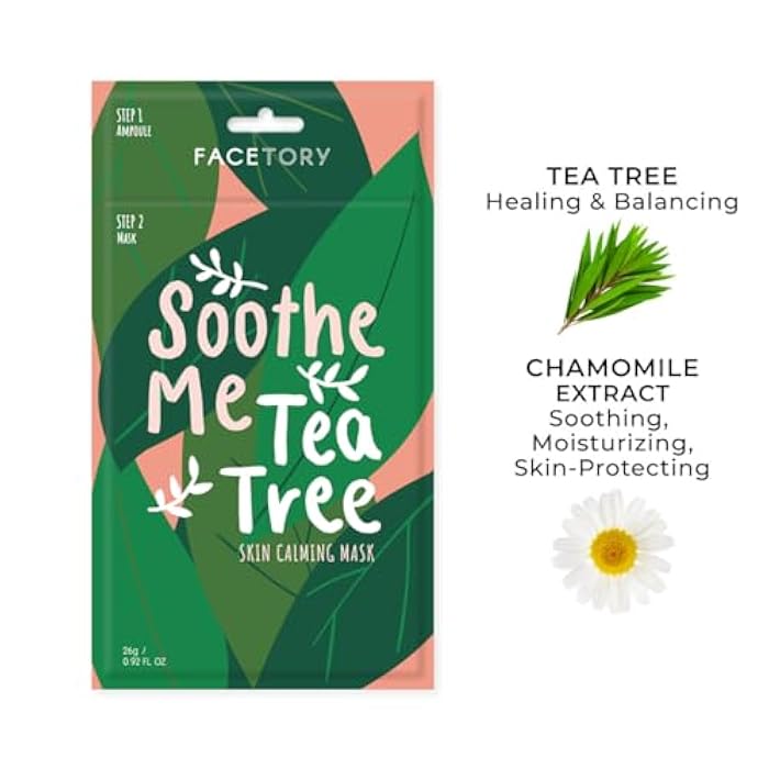 FACETORY K Beauty Face Mask Skin Care - Soothe Me Tea Tree 2-Step Sheet Mask with Tea Tree Extract & Chamomile + Soothing Ampoule | Skin Calming, Acne Clearing (5 Pack) - Image 2