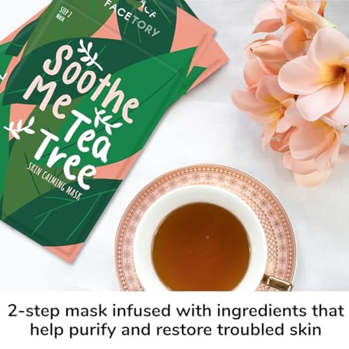FACETORY K Beauty Face Mask Skin Care - Soothe Me Tea Tree 2-Step Sheet Mask with Tea Tree Extract & Chamomile + Soothing Ampoule | Skin Calming, Acne Clearing (5 Pack) - Image 5