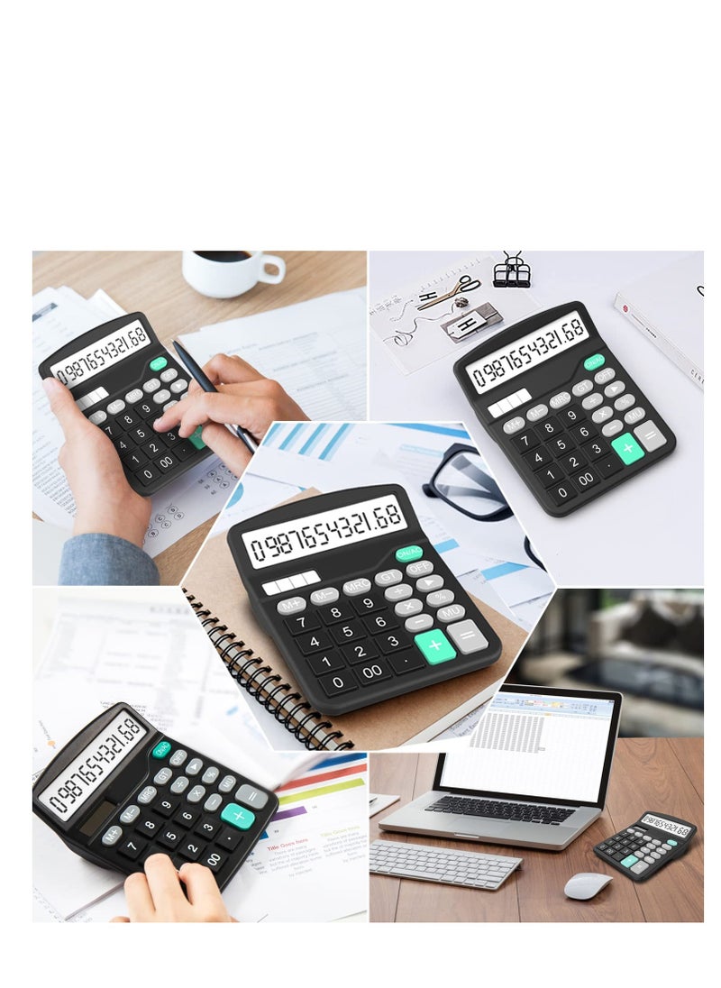 SYOSI - 2 Pack Standard Function Calculator, Solar & Battery Power 12 Digit Display Big Button Desktop Calculators, Suitable for Home and Office (Black) - Image 1