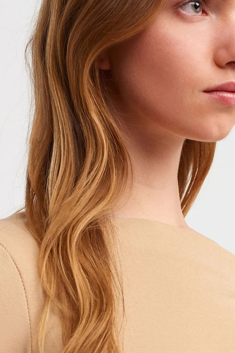 Dilvin Beige Natural DILVIN Slim Fit Asymmetrical Collar Blouse for Women | Best Price UAE