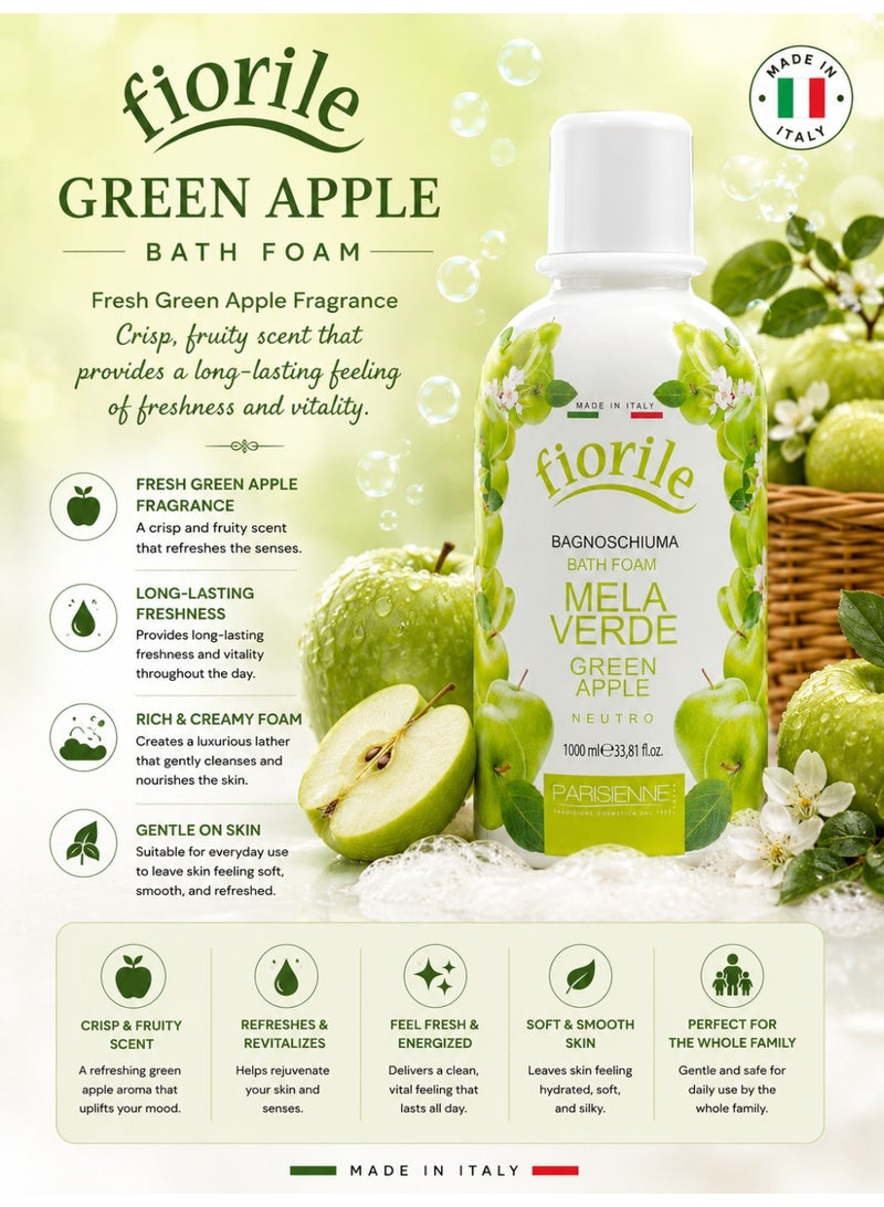 Fiorile Bath Foam Green Apple 1000ML | Nourishing & Moisturizing Bath Foam | Maintain Soft & Smooth Skin | Daily Use Body Cleanser - Image 3