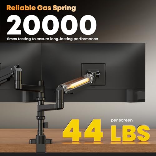 PUTORSEN 17-49 inch Premium Aluminum Heavy Duty Dual Monitor Arm for Ultrawide Screens up to 44lbs, Vertical Stacked Dual Monitor Desk Mount, Full Motion Dual Vertical Monitor Mount, VESA 75/100,Black - Image 4