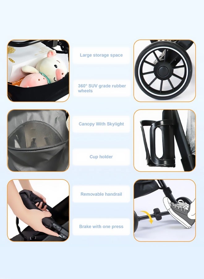 Bukela Luxury Baby Stroller  - High-Landscape Lightweight , One-Hand Fold, Large Skylight Canopy, 4-Wheel Suspension & Multi-Position Recline - Image 5