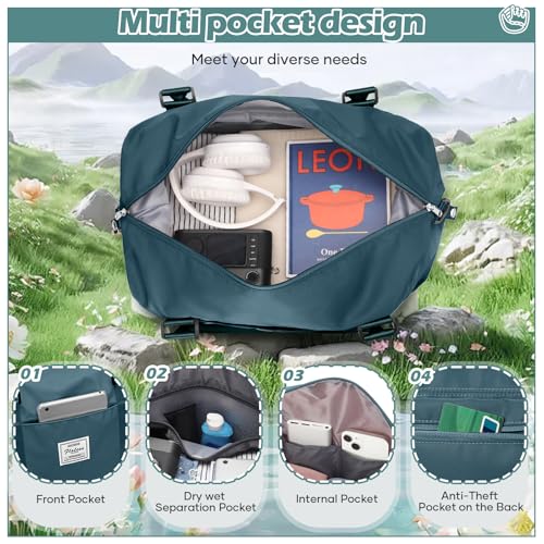 SEAFEW Small Gym Duffle Bag for Women, Mini Cute Weekender Handbag Carry on Travel Bag for Airplane, Water Resistant Sports Yoga Tote Bag with Dry Wet Separated Pocket - Image 4