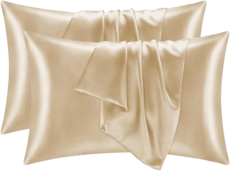 RENVA Set of 2 Satin Silk Pillowcase for Hair and Skin Standard Size 18"X 28" with Soft Breathable Smooths Cooling Pillow Covers for Sleeping (2, Gold) - Image 1