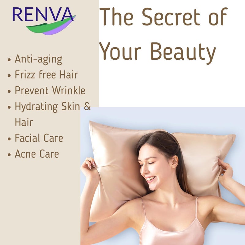 RENVA Set of 2 Satin Silk Pillowcase for Hair and Skin Standard Size 18"X 28" with Soft Breathable Smooths Cooling Pillow Covers for Sleeping (2, Gold) - Image 4