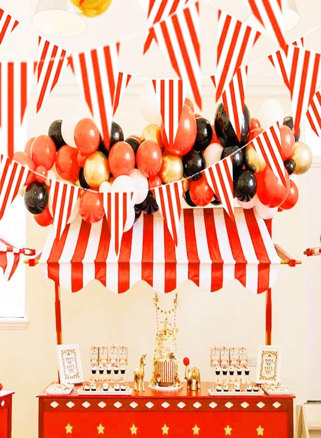 Piokio Plastic Red and White Striped Pennant Banner, Double-Sided Printing, Suitable For Carnival, Circus Theme Party Decoration, Birthday, Festival Celebration Supplies - Image 5