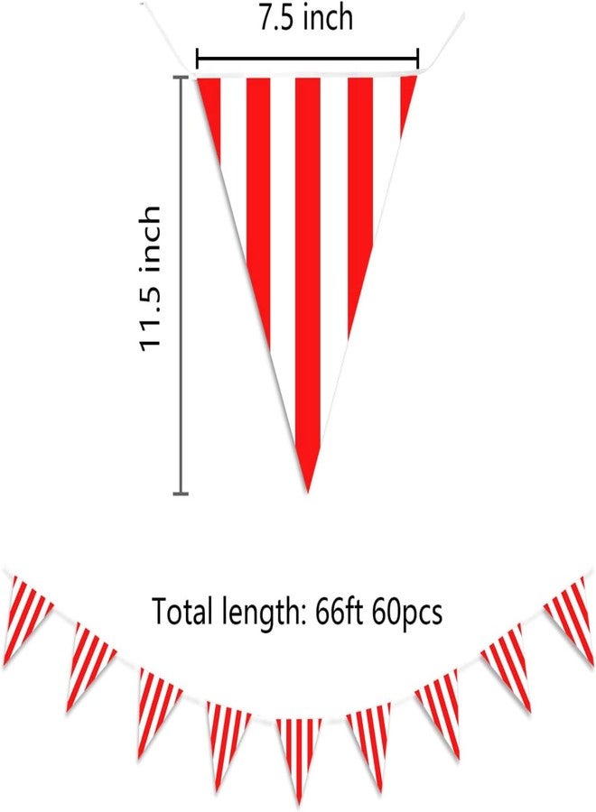 Piokio Plastic Red and White Striped Pennant Banner, Double-Sided Printing, Suitable For Carnival, Circus Theme Party Decoration, Birthday, Festival Celebration Supplies - Image 2