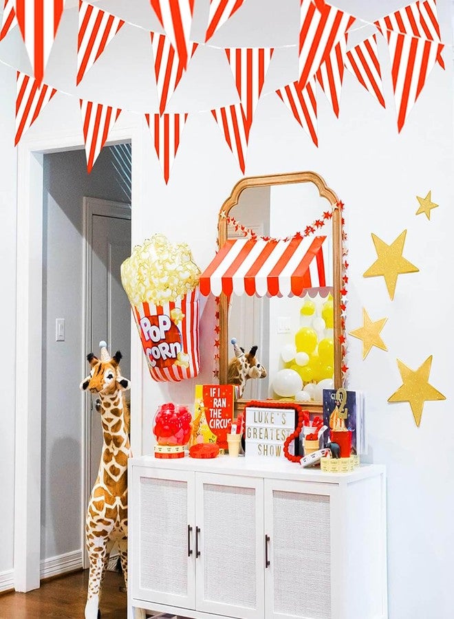 Piokio Plastic Red and White Striped Pennant Banner, Double-Sided Printing, Suitable For Carnival, Circus Theme Party Decoration, Birthday, Festival Celebration Supplies - Image 4