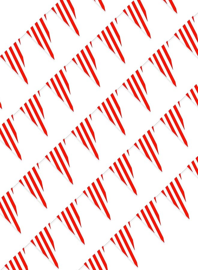 Piokio Plastic Red and White Striped Pennant Banner, Double-Sided Printing, Suitable For Carnival, Circus Theme Party Decoration, Birthday, Festival Celebration Supplies - Image 1