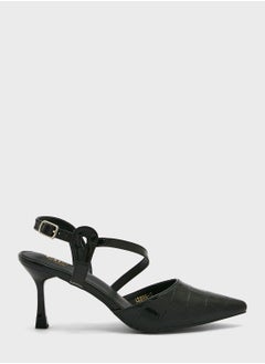Croc Effect Shiny Asymetric Strap Pump