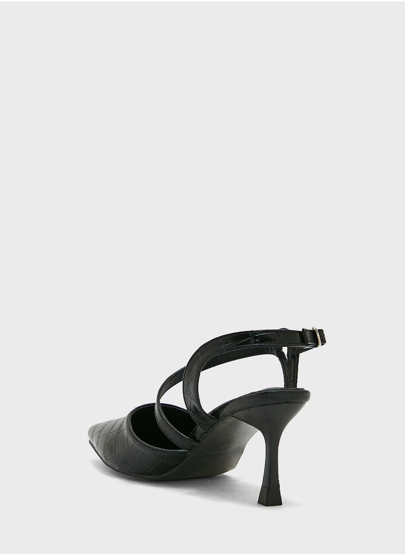 ELLA - Croc Effect Shiny Asymetric Strap Pump - Image 1