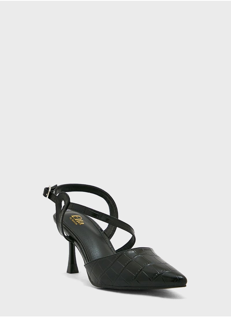 ELLA - Croc Effect Shiny Asymetric Strap Pump - Image 1