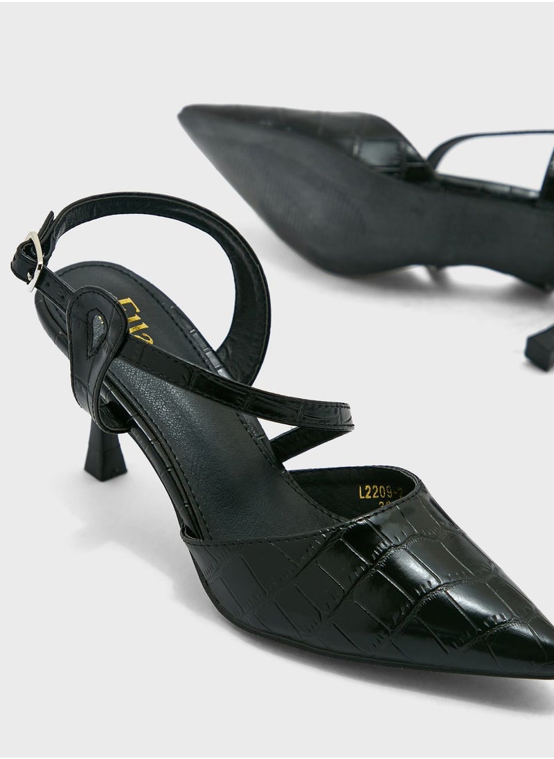 ELLA - Croc Effect Shiny Asymetric Strap Pump - Image 1