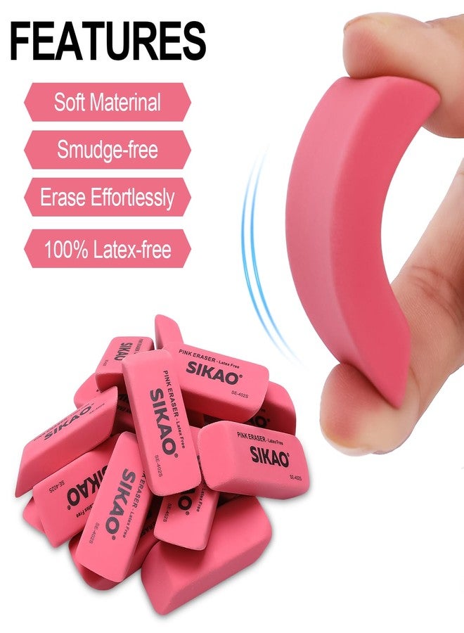 Sikao Erasers, 60 Pack Pink Pencil Erasers for Kids, Beveled Non-Smudge Bulk Erasers for Pencils, Latex-Free for Pencils, Rubber for Classroom Teachers, Art Drawing & School Supplies - Image 3