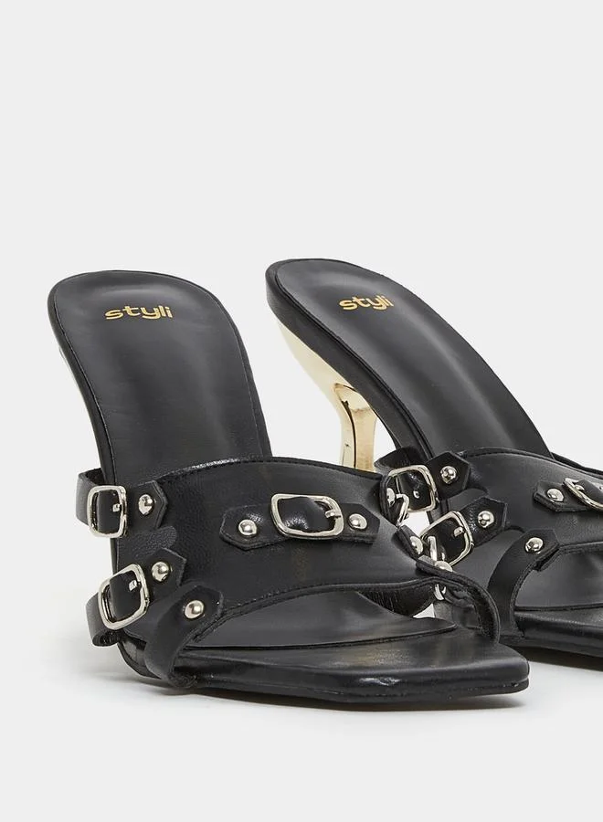 Styli Buckle Detail Strap Stiletto Heel Sandal