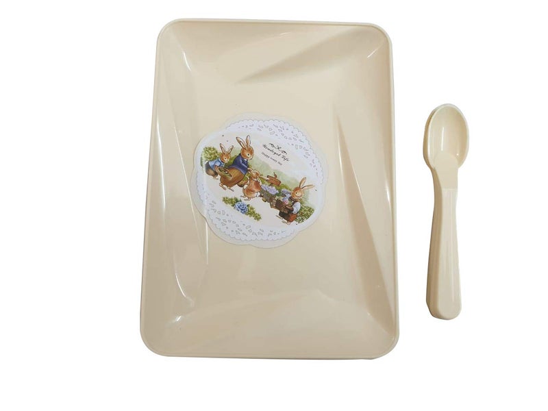 Inditradition Dinnerware Snakes Plate Side Plate Dessert Plate with Spoons (Pack of 3) | Food-Grade Plastic, 23 x 16 cm, Beige - Image 4