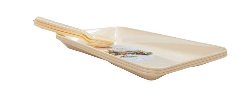 Inditradition Dinnerware Snakes Plate Side Plate Dessert Plate with Spoons (Pack of 3) | Food-Grade Plastic, 23 x 16 cm, Beige - Image 3