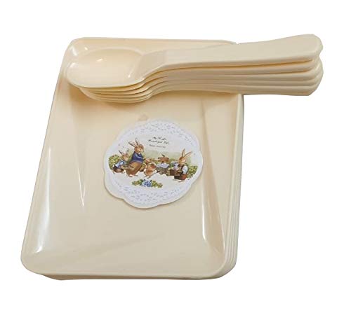 Inditradition Dinnerware Snakes Plate Side Plate Dessert Plate with Spoons (Pack of 3) | Food-Grade Plastic, 23 x 16 cm, Beige - Image 2