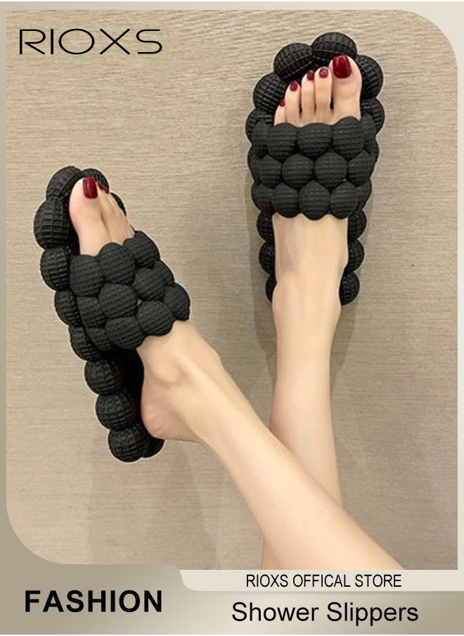 RIOXS - Unisex Bubble Slides Slippers,Funny Lychee Non-slip Flat Slippers For Men And Women,Shower Bath Slippers,Soft Pillow Slide Slippers,Thicken Cushioned Slippers For Bathroom Bedroom Beach Pool,Comfy Slippers - Image 1