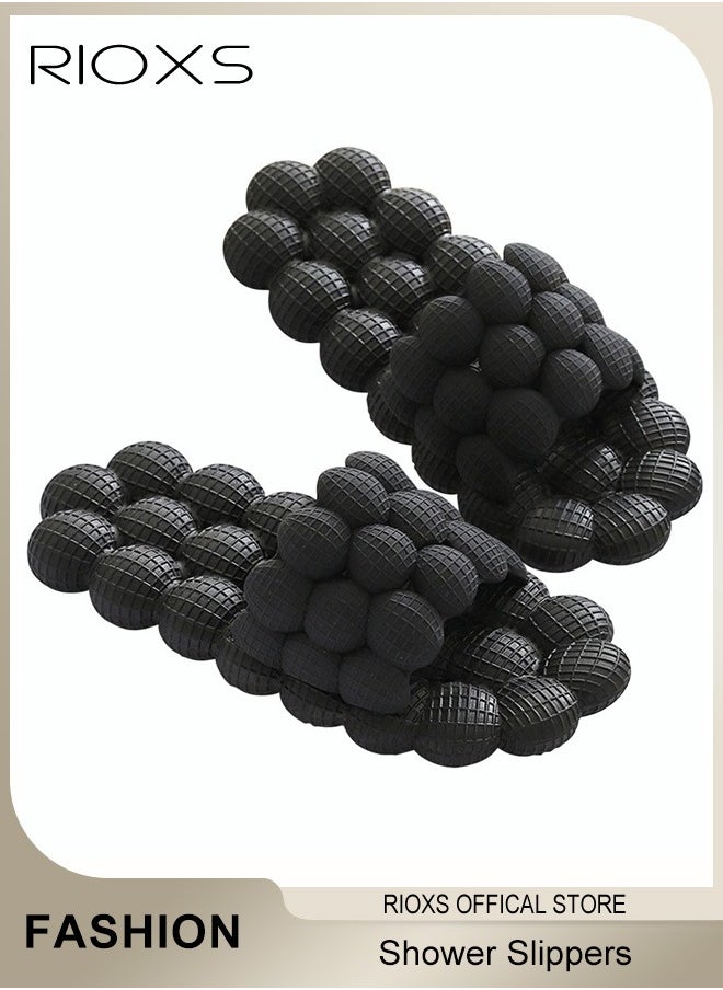 RIOXS - Unisex Bubble Slides Slippers,Funny Lychee Non-slip Flat Slippers For Men And Women,Shower Bath Slippers,Soft Pillow Slide Slippers,Thicken Cushioned Slippers For Bathroom Bedroom Beach Pool,Comfy Slippers - Image 1