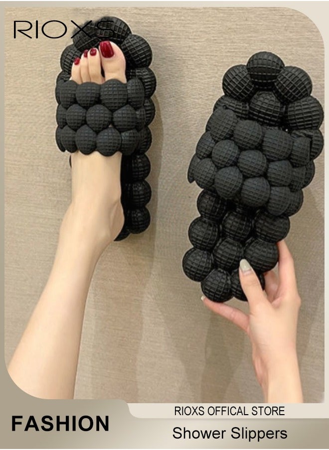 RIOXS - Unisex Bubble Slides Slippers,Funny Lychee Non-slip Flat Slippers For Men And Women,Shower Bath Slippers,Soft Pillow Slide Slippers,Thicken Cushioned Slippers For Bathroom Bedroom Beach Pool,Comfy Slippers - Image 1