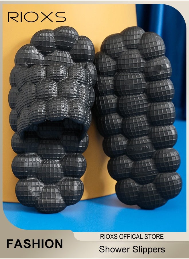 RIOXS - Unisex Bubble Slides Slippers,Funny Lychee Non-slip Flat Slippers For Men And Women,Shower Bath Slippers,Soft Pillow Slide Slippers,Thicken Cushioned Slippers For Bathroom Bedroom Beach Pool,Comfy Slippers - Image 1