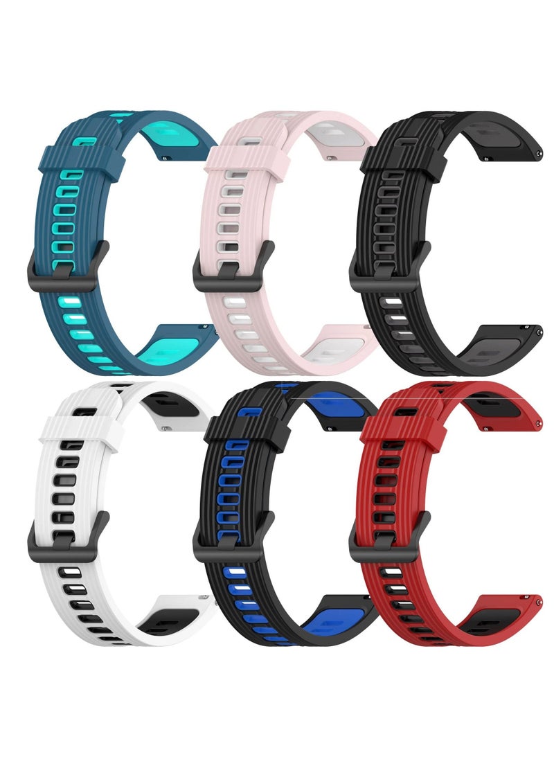 Silicone Replacement Straps for Huawei Watch GT3 42MM, 6 Pieces 20MM Two-tone Stripe Watch Bands Watch Accessories for Women Men Boys Girls - Image 1