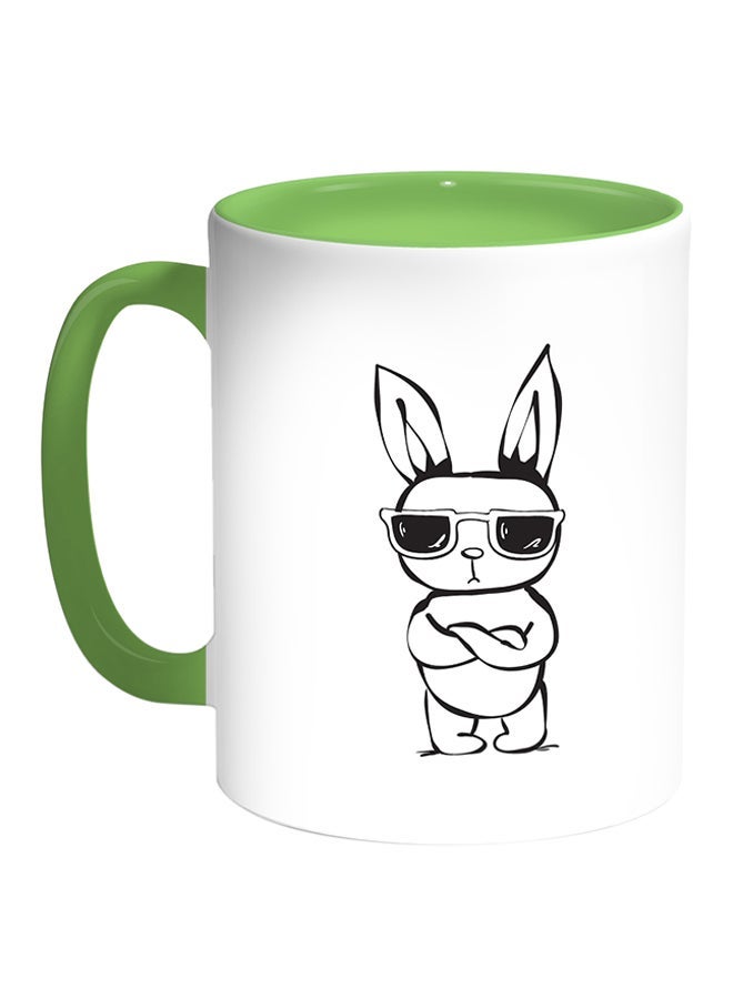 Cartoon Drawings - Rabbits Printed Coffee Mug White/Green 11ounce