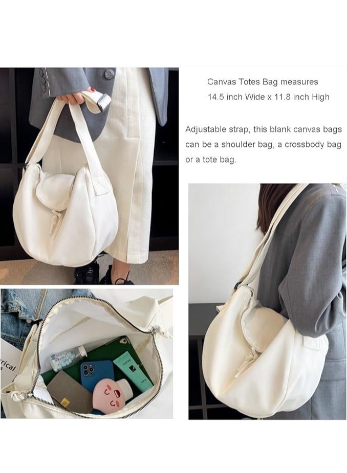 Economical Cotton Tote Bag,Reusable Womens Canvas Tote Bag with 3 External Pocket,Top Zipper Closure - Image 5