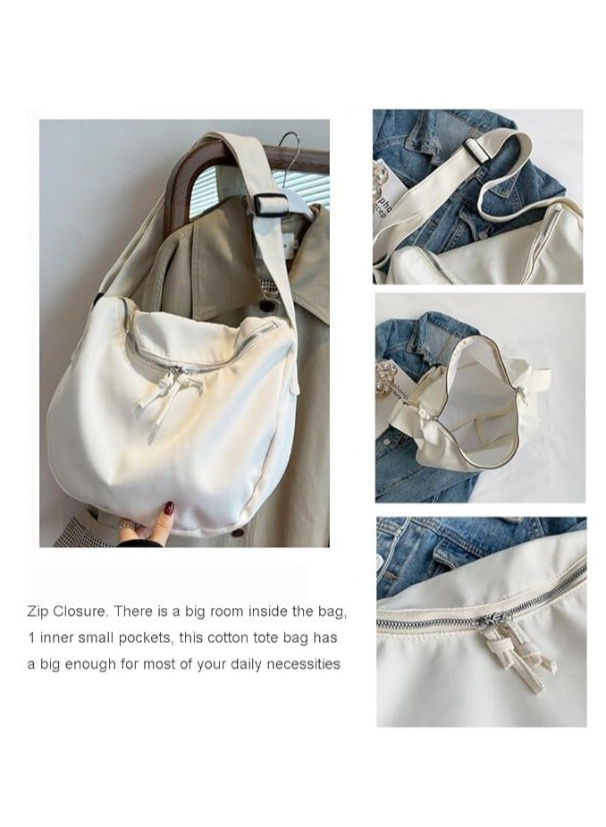 Economical Cotton Tote Bag,Reusable Womens Canvas Tote Bag with 3 External Pocket,Top Zipper Closure - Image 3