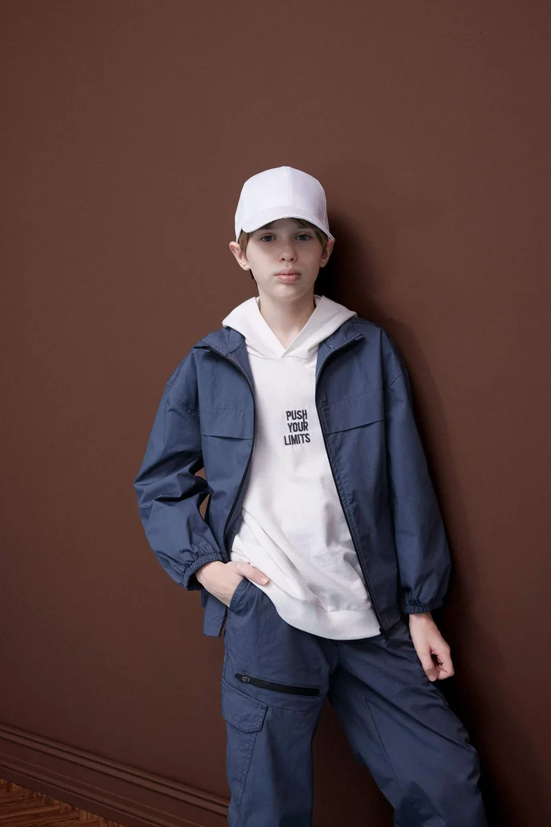 DeFacto Boy Oversize Half Turtleneck Zippered Parachute Bomber Jacket