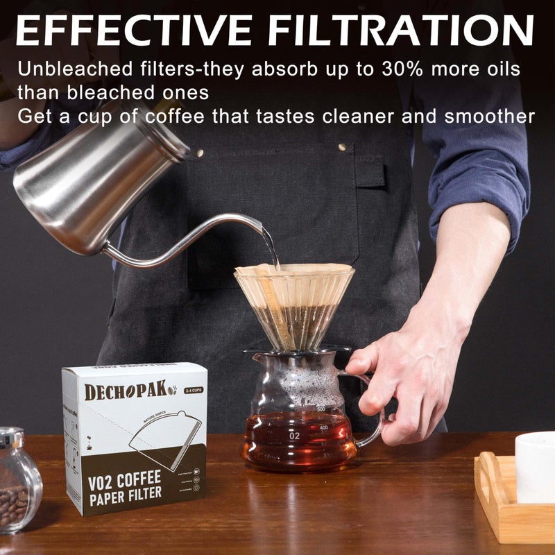 DechoPak 200 Count Coffee Filters 2, Cone Coffee Filters, Unbleached Natural Disposable Paper Filter 2-4 Cup Fits for Pour Over Dripper and Coffee Maker, Suitable for Home Coffee Shop Commercial - Image 4