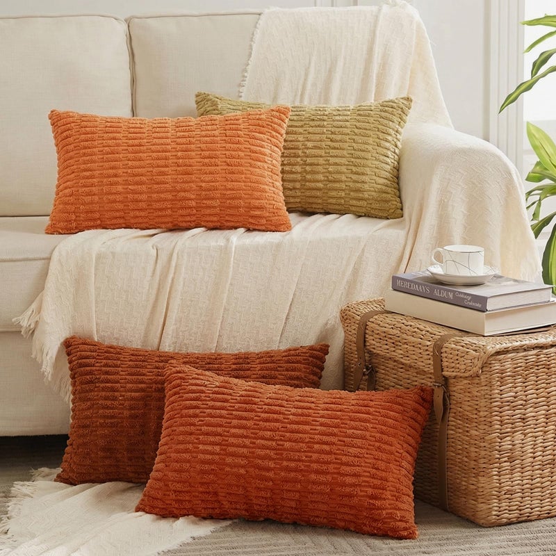 Fancy Homi 4 Packs Decorative Throw Pillow Covers for Living Room Couch Bed Modern Farmhouse Boho Home Dcor Accent Cushion Case 20 x 12 Burnt Orange Series - Image 2
