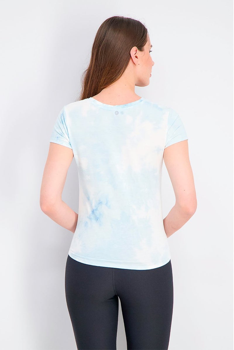 90 Degree Women Tie,Dye Short Sleeve V-neckline T-shirt, Quant Aqua Tie,Dye - Image 3
