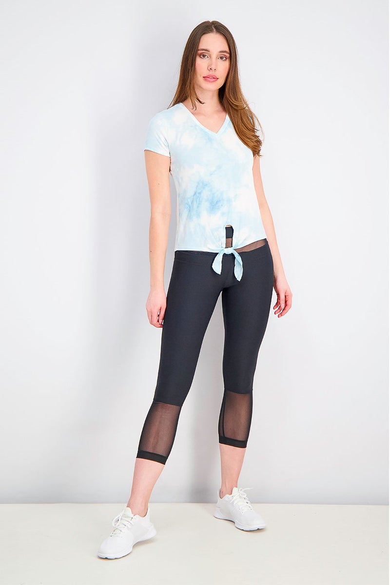 90 Degree Women Tie,Dye Short Sleeve V-neckline T-shirt, Quant Aqua Tie,Dye - Image 2