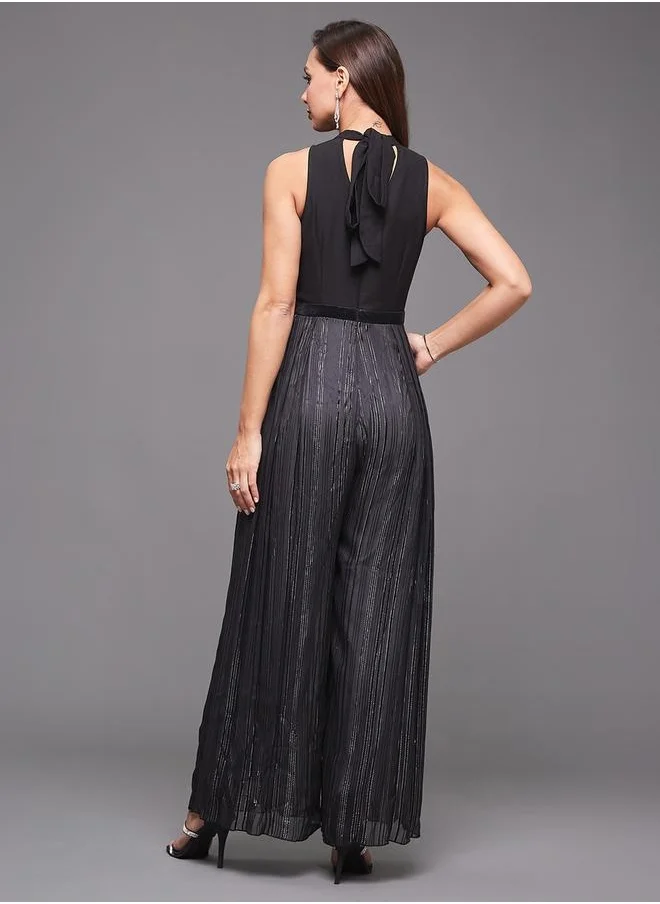 Styli Keyhole Neck Sleeveless Pleated Wide Leg Jumpsuit