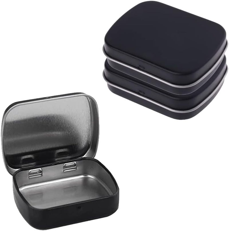 AKOAK 3 Pcs 2.4 x 1.7 x 0.6 Inches Rectangular Empty Hinged Tins Box Containers for First Aid Kit,Survival Kits,Storage,Herbs,Pills,Crafts and More (Black) - Image 1