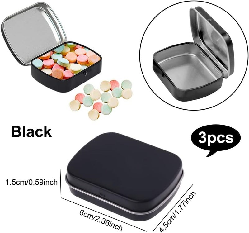 AKOAK 3 Pcs 2.4 x 1.7 x 0.6 Inches Rectangular Empty Hinged Tins Box Containers for First Aid Kit,Survival Kits,Storage,Herbs,Pills,Crafts and More (Black) - Image 2