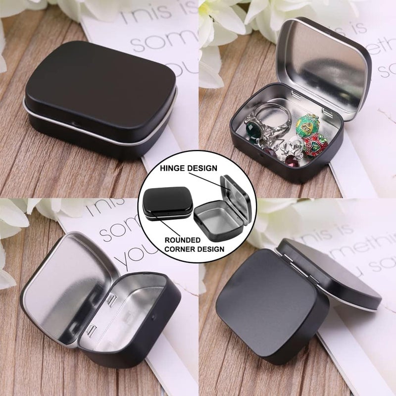 AKOAK 3 Pcs 2.4 x 1.7 x 0.6 Inches Rectangular Empty Hinged Tins Box Containers for First Aid Kit,Survival Kits,Storage,Herbs,Pills,Crafts and More (Black) - Image 3