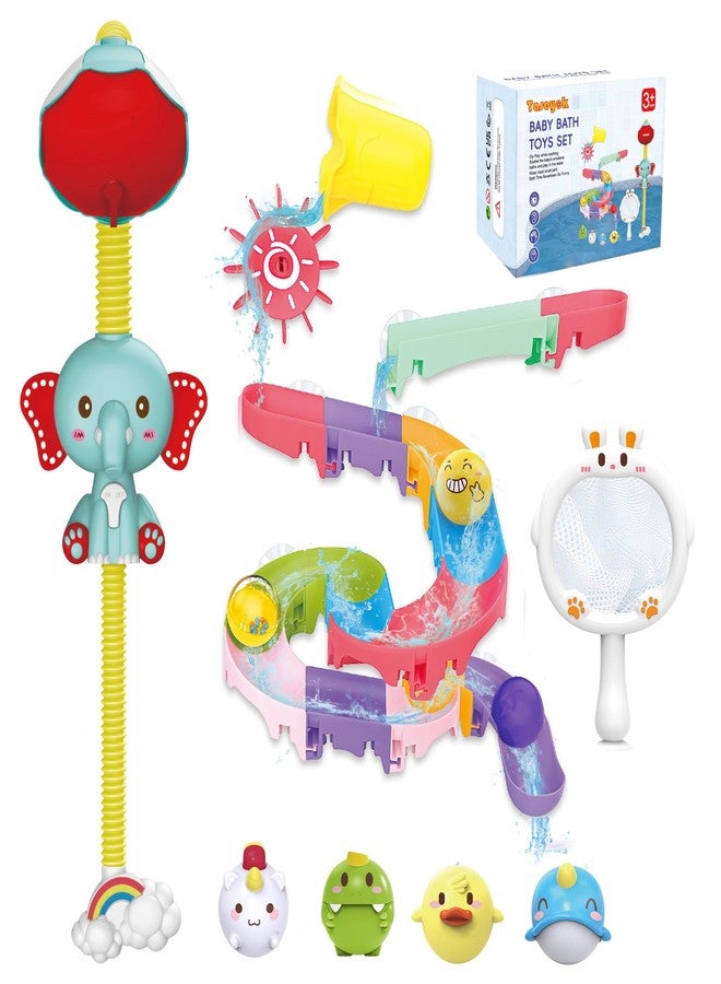 taseyok Toddler Bath Toys, Baby Bathtub Toys with Elephant Shower Sprays and Slide Track, Fishing Floating Animals Toys, Creative Shower Toys Christmas Birthday Gifts for Boys and Girls - Image 1