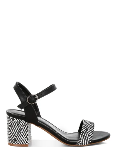 London Rag Raffia Pin Buckle Block Heels in Black White