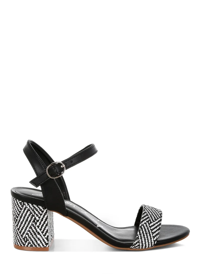 London Rag Raffia Pin Buckle Block Heels in Black White