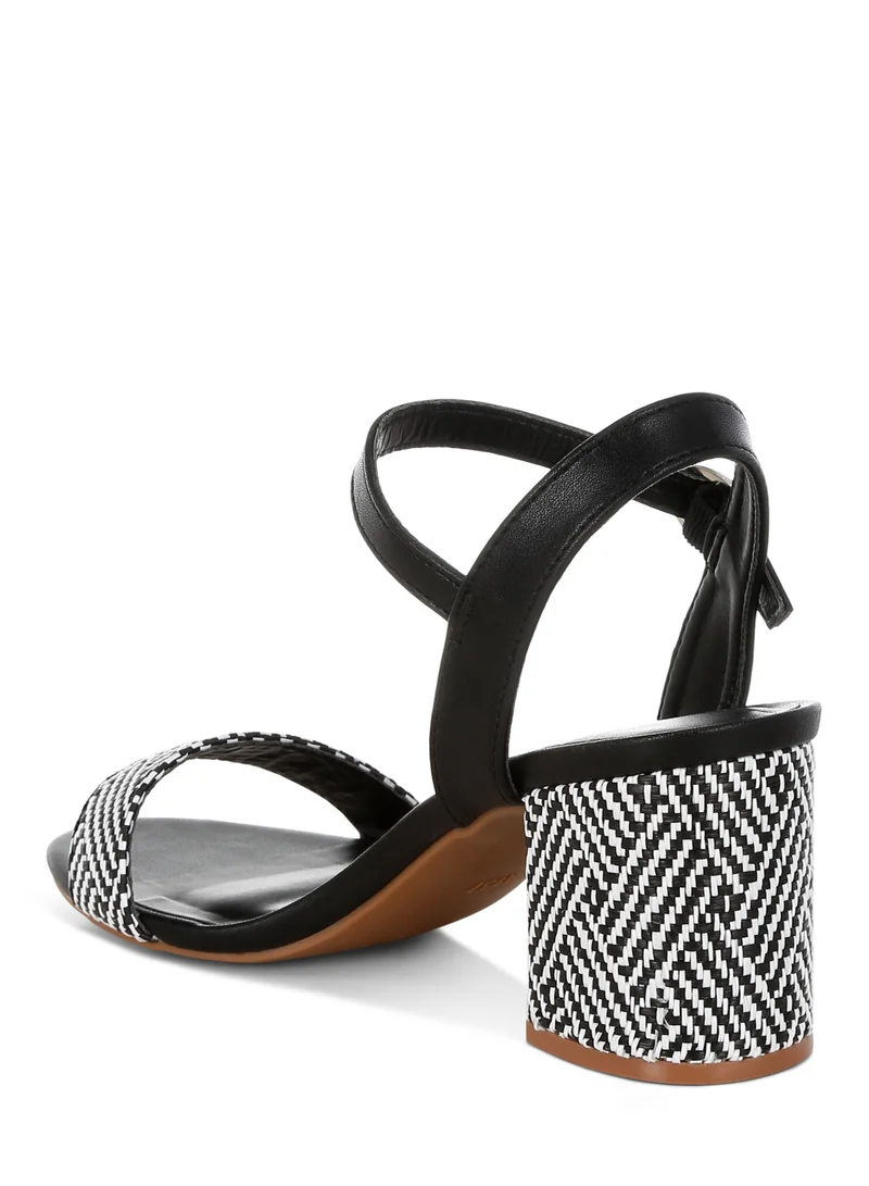London Rag Raffia Pin Buckle Block Heels in Black White