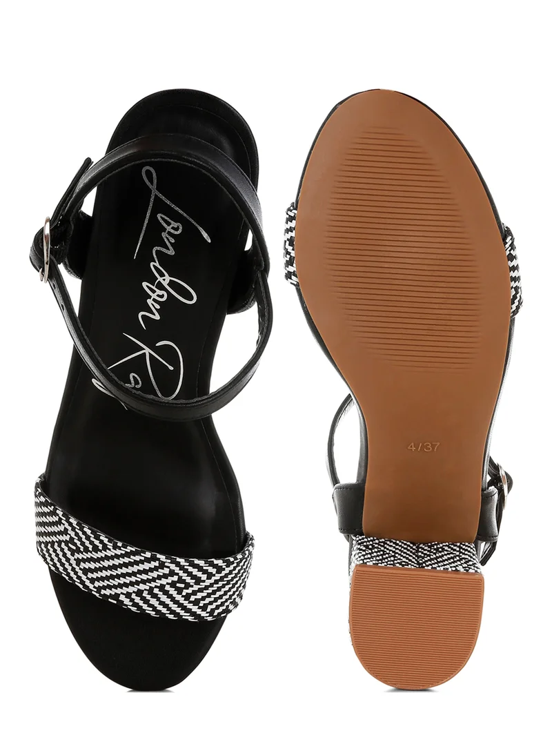 London Rag Raffia Pin Buckle Block Heels in Black White