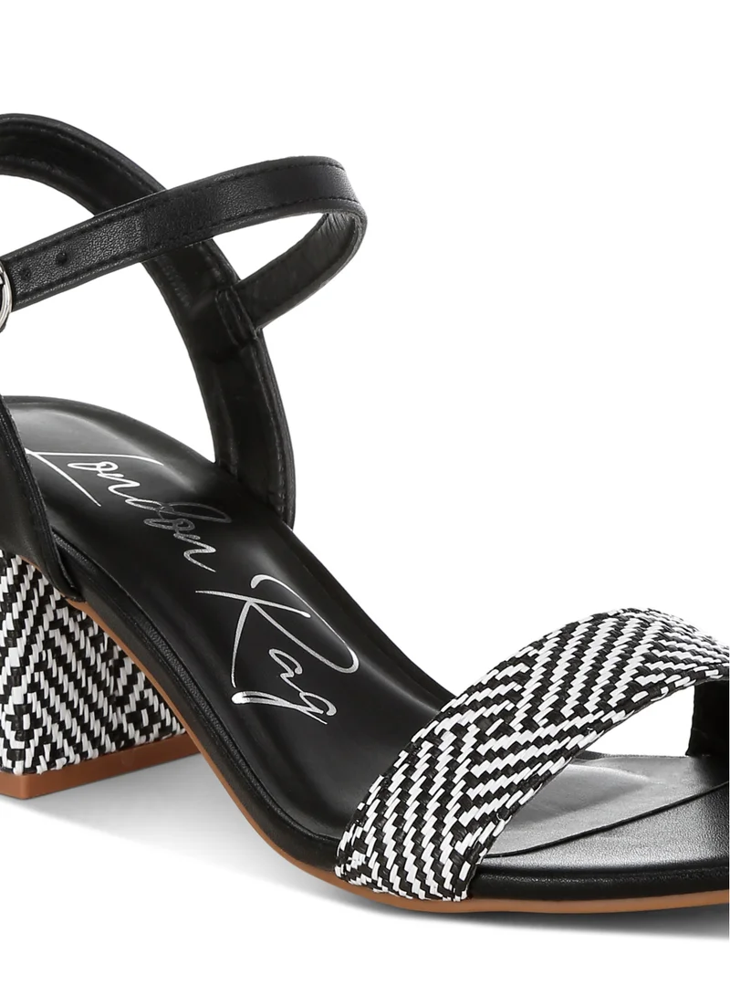London Rag Raffia Pin Buckle Block Heels in Black White