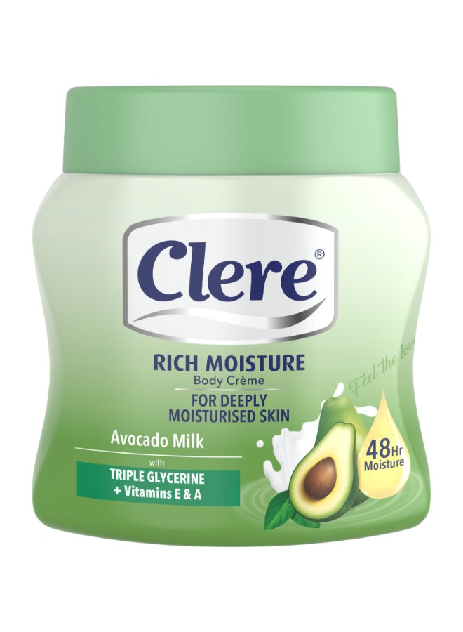 CLERE Clear Body Cream Avocado & Milk 500 ml – Nourishing, Hydrating & Softening